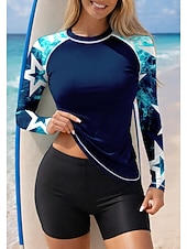 Χαμηλού Κόστους Surfing Tankinis και Bikinis-Γυναικεία Μαγιό γιλέκο Προστατευτικά Μαγιό Tankini Γεωμετρικό 2 τεμάχια Αφαιρούμενη επένδυση Μπογιάγκ Προστασία από τον ήλιο UV UPF50+ Προστασία UV Μακρυμάνικο Μαγιό Προστατευτικά