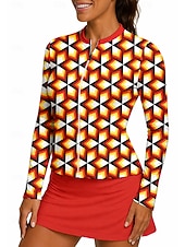 voordelige Dameshirt-Dames Geometrisch Sportshirt Tennisshirt Tennistop Lange mouw Vetoketju Bloemig UPF50+ UV-bestendig Hoge Elasticiteit Vochtregelerend Ademend Volleybal Tennis Golf Opstaand Rits kraag Hemd Sweatshirt