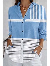  Mujer Camisa Camisa de gofres Camisa casual Botones Graphic Vacaciones Vintage Moda Manga Larga Tops regulares Diario Exterior Ropa de calle Blanco y Azul Blanco y Rosa Verano Primavera Otoño Invierno