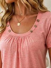 economico T-shirt semplice-Tunic da donna in 100% cotone con bottoni grafica semplice elegante a maniche corte girocollo regolare top quotidiani bianchi rosa khaki grigio estate primavera autunno