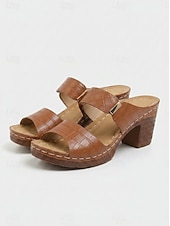 billiga Slide Sandaler-damsandaler med dubbla remmar i grön blockklack - bekväma skor för vardagsutflykter och sommarkläder