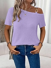 Χαμηλού Κόστους Απλή μπλούζα-Γυναικεία Μπλουζάκι Μπλουζάκι μπλουζάκι Κουρελού Σκέτο Μοντέρνα Στυλάτο Κλασσικό Κοντομάνικο Ασύμμετρος λαιμός Κανονικά μπλουζάκια Καθημερινά Εξόδου Σαββατοκύριακο