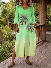 economico Abiti Boho-Per donna Abito maxi Abito Boho Abito a Tubino Vestito Estivo Abito in lino Bohemien Vacanza Etnico Spiaggia Ferie Data Vestibilità comoda Grafico Astratto Tropicale Manica 3/4 Scollo a V Blu Giallo