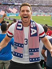 abordables Accesorios-Bufanda de toalla de poliéster para hombre con estampado de la bandera estadounidense, bufanda suave para aficionados al fútbol, ideal para animar en los días de partido, eventos en estadios, ver deportes y para uso diario informal.