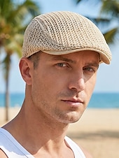 economico Cappelli da uomo-Cappello da uomo in paglia intrecciata, leggero e traspirante, multicolore, ideale per vacanze al mare o per l'uso quotidiano all'aperto, elegante e comodo.