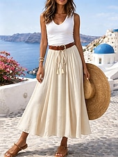 abordables Faldas casuales-Mujer Falda de vacaciones Falda de lino y algodón sintético Moda Casual Maxi Alta cintura Faldas Plano Plisado Rígido Diario Vacaciones Azul Piscina Negro Rosa Caqui Verano