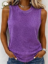  Damen 100% Baumwolle Henley Hemd Gewaschen Säurewäsche Vintage-Waschung Vintage Mode Stilvoll Ärmellos Kurzarm Raglanärmel Rundhalsausschnitt Henley Normale Oberteile Lässig Strand Blau Rosa Purpur