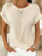  בגדי ריקוד נשים חולצה קצרה טופ טי Ruched אחיד אופנתי מסוגנן קלסי שרוולים קצרים צווארון עגול קצר חולצות רגילות יומי ליציאה סוף שבוע פול שחור לבן יין ירוק כהה קיץ אביב