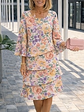economico Abiti floreali-Per donna Abito al ginocchio Abito a Tubino Casual Vestibilità regolare Floreale Grafico Manica 3/4 Girocollo Rosa Arancione Verde Estate Primavera