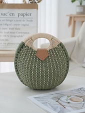 economico Borsette e borse tote-Borsa tote rotonda da donna in paglia, disponibile in diversi colori, ideale per vacanze al mare, viaggi in resort, outfit estivi casual e per un look boho di tutti i giorni.