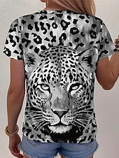 abordables T-shirt Animaux-Femmes T-shirt Imprimé Graphique Léopard ancien Élégant Occasionnel Manche Courte Col ras du cou Col rond Hauts Réguliers Occasionnel Quotidien Noir Arc-en-ciel Été Printemps