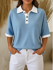  Mulheres Camisa Waffle Tops de verão Bolsos Botões Côr Sólida Bloco de cor Vintage à moda Sem Manga Colarinho polo Tops longos Casual Diário Ao ar livre Azul Amarelo Rosa Vermelho Verde Verão