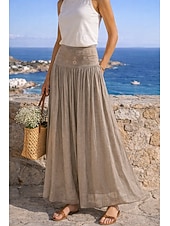 economico Gonne casual-Per donna Gonna da vacanza Bohemien Vintage Moda Etnico Maxi Vita Alta Gonne Semplice Arricciato Patchwork Foratura a caldo Inelastico Spiaggia Vacanza Blu Verde mela Marrone rossastro Giallo Chiaro