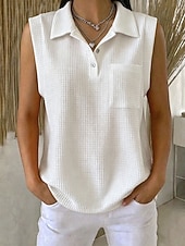 preiswerte Einfacher Tank-Damen Waffel-Tanktop Poloshirts T-Shirt Tasche Stilvoll Klassisch Ärmellos Hemdkragen Normale Oberteile Lässig Strand Wochenende Blau Schwarz Rosa Rote Sommer Frühling