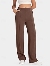 abordables pierna ancha y cintura alta-Mujer Perneras anchas Vacaciones Básico Longitud total Alta cintura Color sólido Bolsillo Cómodo Microelástico Diario Café marrón Negro Gris Ligero Primavera Holgado