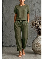 economico Imposta-Per donna Set di biancheria in cotone Maglietta Manica Corta Mezza Manica Girocollo Semplice Moda Data Blu Verde militare Arancione Primavera &amp; Estate