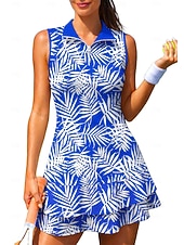 cheap Women's Tennis Dress-Women's Trees / Leaves Floral Botanical Tennis Dress Sports Dress Sleeveless Floral Breathable Tennis Golf Badminton Polo Collar Zip Collar Dress Black with White Wine Navy Blue Tennis Clothing