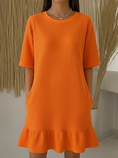  Жен. Платье до колена Платья с баской Мода Классика Повседневные на открытом воздухе Свободное облегание Полотняное плетение Рукав до локтя Вырез под горло