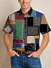  רטרו\וינטאג' היפי שנות ה-70 חולצה שרוולים קצרים היפי רטרו טלאים בוהמי תחפושות בגדי ריקוד גברים פסטיבל מוזיקה מפלגה לבוש יומיומי מבוגרים חולצה אביב קיץ