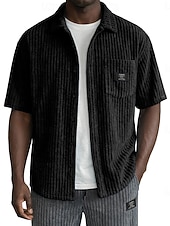  Herren Hemd Freizeithemd Cordhemd Knopfhemd Schwarz Weiß Burgunderrot Marineblau Kaki Kurzarm Einfach Hemdkragen Lässig Täglich Fronttasche Bekleidung Elegant Mode Lässig