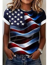 cheap Independence Day Top-American Independence Day Women's T Shirt Print Graphic Flag Letter Vintage Fashion Stylish Short Sleeve Crew Neck Round Neck Regular Tops Casual Daily Weekend White-Blue Red / Blue Black+Blue Summer