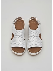 economico Sandali Comodi-sandali da donna con zeppa traforata rosa – comode scarpe estive con plateau e punta aperta e cinturino con fibbia per la spiaggia, i viaggi e l'abbigliamento casual