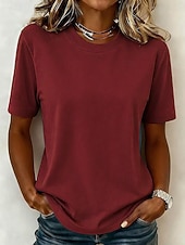 abordables T-shirt uni-T-shirt pour femme en 100 % coton tee-shirt haut couleur unie mode élégant basique manches courtes col rond hauts réguliers sortie quotidienne week-end bleu noir blanc jaune vert clair été printemps
