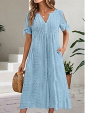 Χαμηλού Κόστους Boho Φόρεμα-Γυναικεία Μίντι φόρεμα Φόρεμα Boho Φόρεμα σε γραμμή Α Καλοκαιρινό φόρεμα Φόρεμα με πλισέ Κομψό Μοντέρνα Μπόχο Causal Καθημερινά ΕΞΩΤΕΡΙΚΟΥ ΧΩΡΟΥ Χαλαρή Εφαρμογή Σκέτο Κοντομάνικο Λαιμόκοψη V