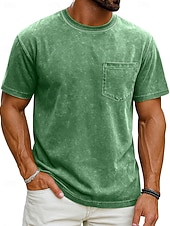 economico magliette di base-Per uomo Maglietta Camicia 100% cotone lavaggio acido Manica Corta Girocollo Estate Primavera Tutte le stagioni Tinta unica Elegante Vintage Neutro Tasca Tinto in capo angosciato Casuale Casa