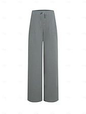 economico Fondi-Pantaloni da donna taglie forti 100% cotone a gamba larga, ideali per vacanze, basic, casual, per tutti i giorni, lunghezza intera, vita alta, tinta unita, coulisse, gamba larga, comodi, ad asciugatura rapida, morbidi, anelastici, grigi, neri, bianchi
