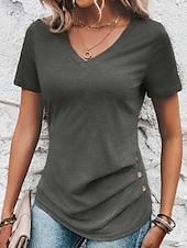 economico T-shirt semplice-Per donna Maglietta Tinta unica Moda Classico Casual Manica Corta Scollo a V Top Regolari Quotidiano Uscire Weekend Verde militare Rosso Viola Rosa Grigio Estate Primavera