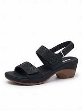 cheap Comfort Sandals-Women's Camel Rhinestone Comfort Heel Sandals with Adjustable Straps – Cushioned Chunky Heel Arch Support Sandals for Travel, Daily Wear, Garden Leisure &amp; Casual Outfits