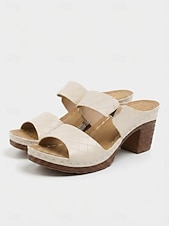 billiga Slide Sandaler-damsandaler med dubbla remmar i grön blockklack - bekväma skor för vardagsutflykter och sommarkläder