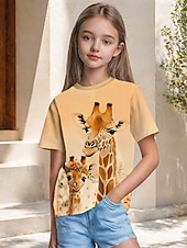  Girls' 3D Graphic Animal Giraffe T shirt Tee Short Sleeve 3D Print Spring Active Cute Kids 5-12 Years Casual Daily School Regular Fit
