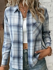 economico Bluse a righe e geometriche-Per donna Camicia Camicia button-down Camicia casual Blusa Bottoni Plaid Elegante Classico Moderno Manica Lunga Colletto a Camicia Top Regolari Quotidiano Ferie Uscire Blu Rosa Vino Estate Primavera