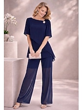  Жен. Комплекты из двух предметов Шифон С короткими рукавами Бабочка Квадратный вырез Сплошной цвет Полотняное плетение Многослойный Элегантный стиль Официальные Свадебный гость На каждый день