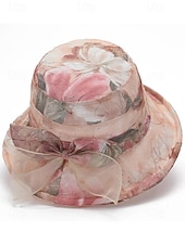 economico Cappelli da donna-Cappello da sole da donna in stile bohémien, traspirante e leggero, in poliestere, con fantasia floreale multicolore e fiocco, perfetto per le vacanze al mare, l'uso quotidiano e i viaggi estivi.
