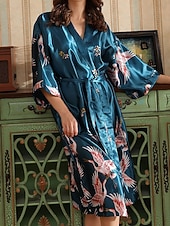 preiswerte Bademäntel für Damen-Damen Freizeitkleidung Robe Nachthemd Mode Lässig Grafik Satin-Seidenpyjamas Patchwork Kleid Urlaub Straße Date Halbarm V Ausschnitt Meerblau Schwarz Weiß Rote Grau Sommer Frühling Lässiger Schnitt