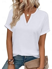 abordables T-shirt uni-Femmes T-shirt Uni Mode Élégant Classique Manche Courte Col en V Hauts Réguliers Quotidien Sortir Week-end Bleu Noir Blanche Rose Claire Rouge Été Printemps