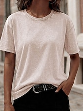 ieftine tricou simplu-Tricou softfade™ pentru femei, 100% bumbac, spălat, vintage, topuri, modă, stilat, clasic, mânecă scurtă, guler rotund, topuri lungi, casual, zilnic, plajă, roz, roșu, albastru, verde iarbă, negru, portocaliu, vară, primăvară