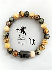 cheap Men's Jewelry-Men's Bohemian Style Natural Stone Bracelet with Zodiac Sign Pendant, Adjustable Elastic Beads, Ideal Gift, Beach Vacation and Casual Daily Wear