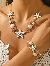 Χαμηλού Κόστους Γυναικείο Κολιέ-Γυναικείο κολιέ και βραχιόλι με μπλε και άσπρο αστερία από κράμα μποέμ, κοσμήματα διακοπών στην παραλία για ταξίδια, στυλ θέρετρου και καθημερινή casual ένδυση