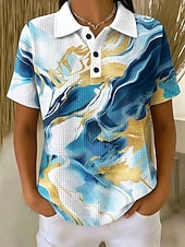 economico Maglietta Arte &amp; Design-Per donna Magliette Polo a Nido d'Ape Grafico Geometrico Astratto Elegante Classico Manica Corta Colletto Polo Top lunghi Casuale Quotidiano Blu Bianco Giallo Viola Estate Primavera