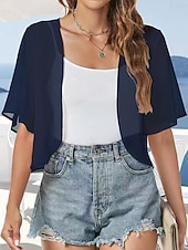 cheap Wedding Guest Wraps-Women's Wrap Shrug Mother's Wraps Bridal's Wraps Wedding Guest 's Wraps Elegant Ladies Formal Style Short Sleeve Chiffon Wedding Wraps With Pure Color For Daily Spring &amp; Summer