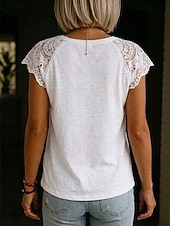 cheap Plain tee-Women's Blouse Solid Color Vintage Stylish Basic Short Sleeve V Neck Regular Tops Daily Blue Black White Yellow Pink Summer Spring