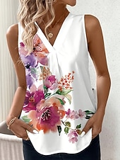 voordelige Grafische Tank-Dames Singlet Bloemig Grafisch Planten Elegant Vintage Stijlvol Mouwloos V-hals Normale tops Dagelijks Wit Blozend Roze Zomer Lente