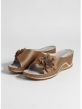 preiswerte Rutschsandalen-Offene Damen-Sandalen zum Hineinschlüpfen mit Keilabsatz und Blumendekor – atmungsaktiv, bequem und stylisch für den lässigen Sommerlook