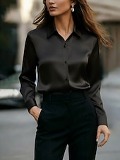 cheap Plain Blouses-Women's Shirt Button Down Shirt Casual Shirt Blouse Buttons Plain Stylish Classic Modern Long Sleeve Shirt Collar Regular Tops Daily Holiday Going out Black White Purple Apricot Summer Spring