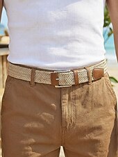 preiswerte Herrengürtel-Geflochtener Herren-Stretchgürtel mit Kunstlederbesatz, verstellbarer, gewebter Freizeitgürtel in verschiedenen Farben für den Alltag, Strandurlaub, Reisen und Resort-Looks