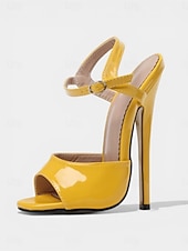cheap Heeled Sandals-Women's Patent Leather Platform Stiletto Sandals, Open Toe Ankle Strap High Heels for Club, Party &amp; Dancewear